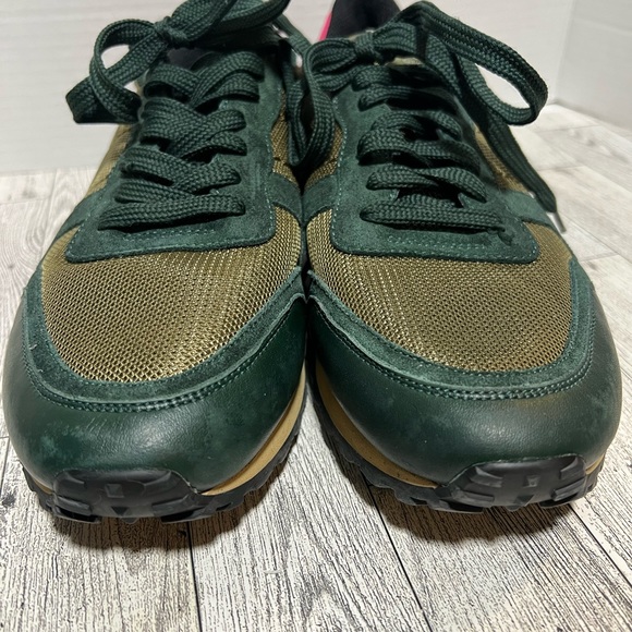 Valentino Rockrunner Olive Green Pink Animal Hair Sneakers Rockstud Low Top 41 - Picture 4 of 16